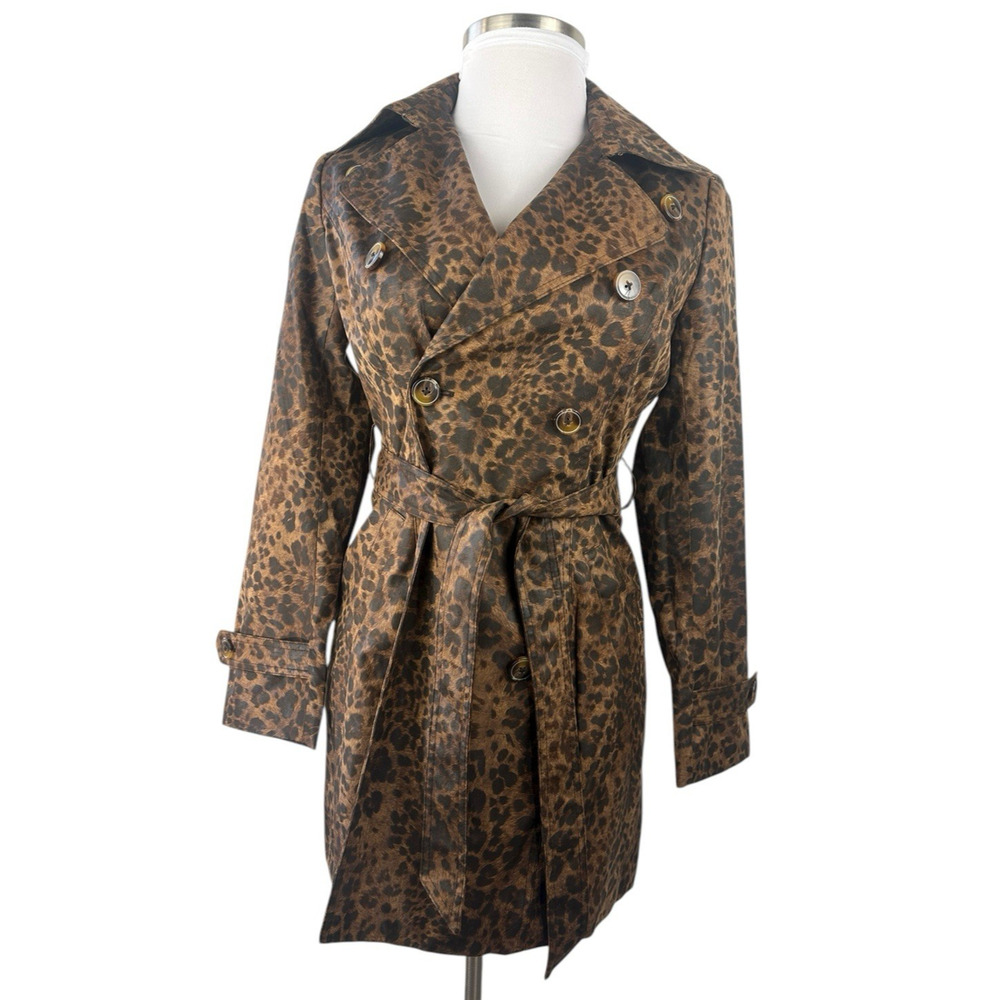Cachè Leopard Animal Print Trench Coat Large Belted Lined Old Money Y2k Style - Picture 2 of 16